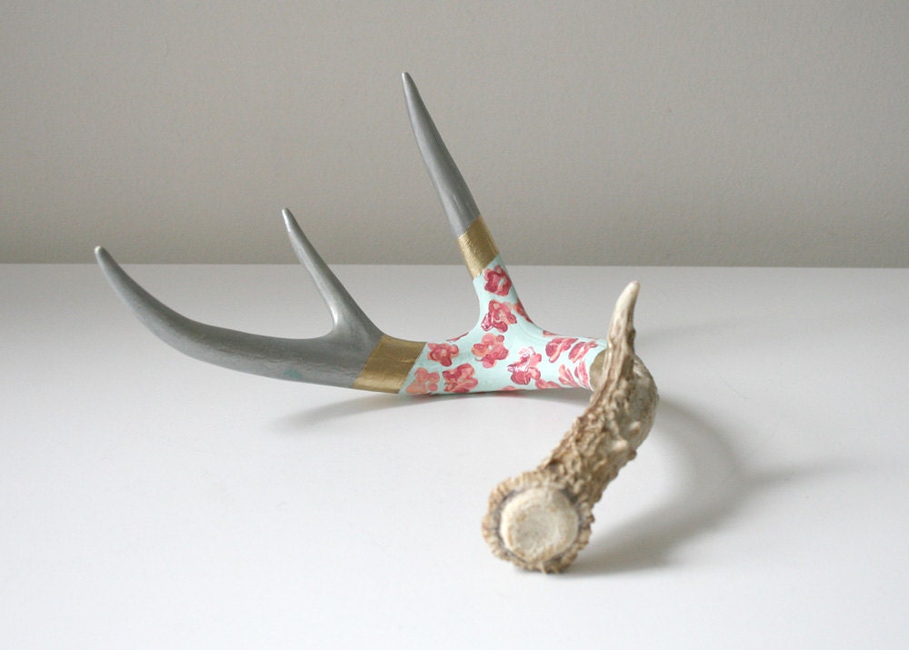 Silver Tipped Floral Antler - boxofhollyhocks