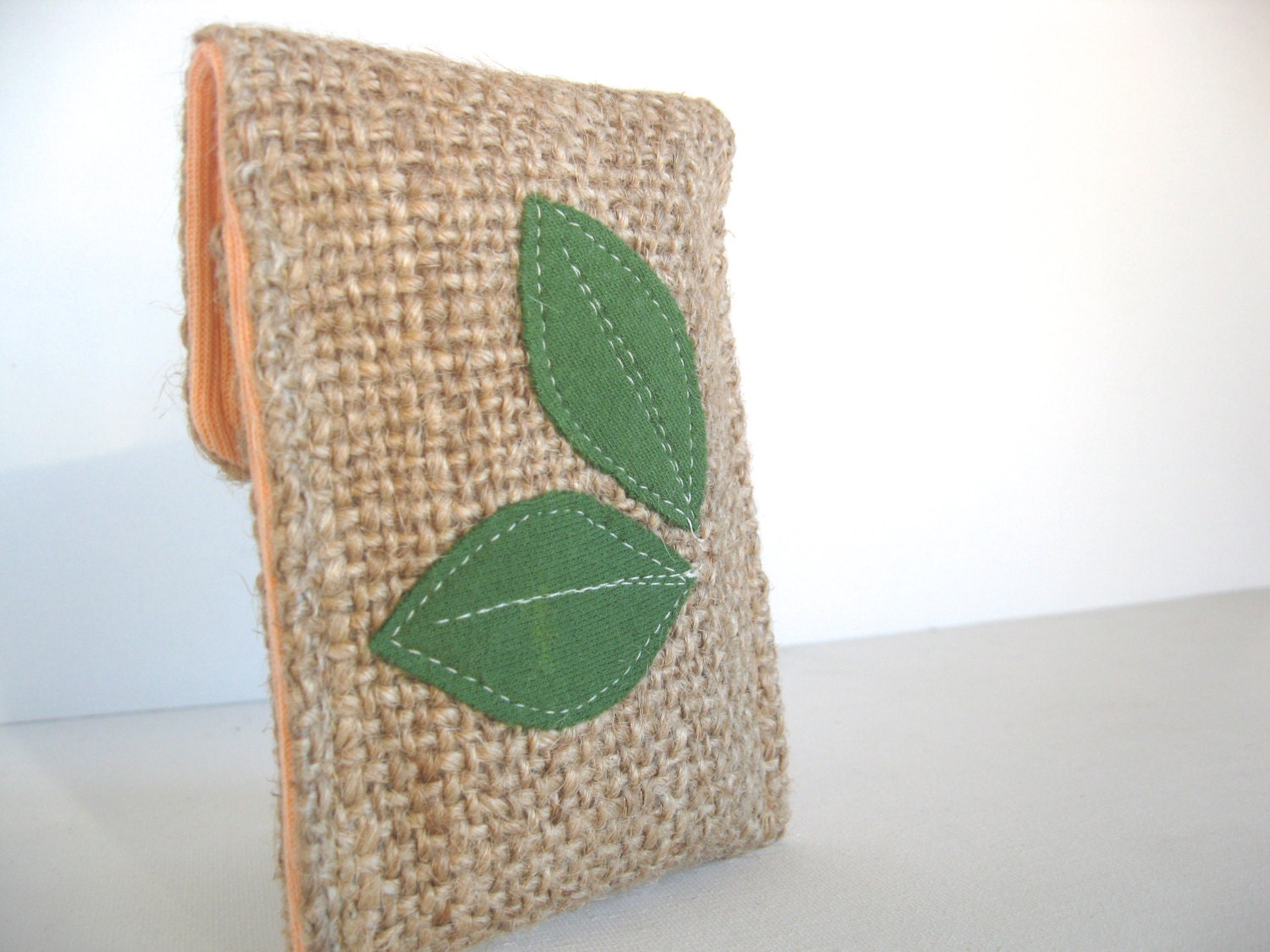 Peach. Eco Friendly. Iphone. Cozy. Upcycled. Burlap. Tshirt. Spring Fashion. Earth Day. Green. Leaf. For Her. Mothers Day. Teen. Gift Idea.