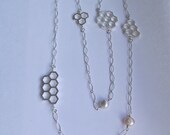 Layering Honeycomb Necklace in Sterling Silver with Freshwater Pearls