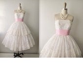 50s Flocked Chiffon Dress // Vintage 1950's Flocked Chiffon White Prom Wedding Dress Tea Gown XS