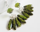 Green earrings, jewelry, cluster earrings, dangle earrings, drop earrings, gift for her, olive green earrings, green earrings