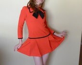 1960's School Girl Sailor Style Orange and Black Dress. Mod Hipster