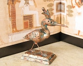 The Bennu Bird - Miniature Egyptian Altar Votive Statue - Heron Form - Solar Deity - Handmade and Painted with Copper Patina Finish