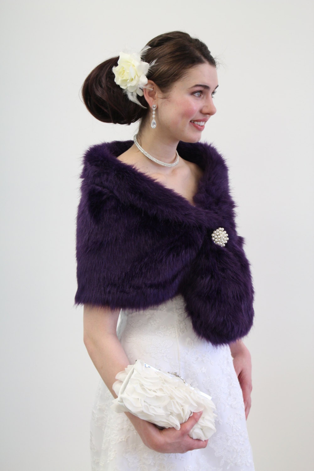 Faux fur wrap bridal stole Purple 800MM-Purple