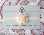Ivory Headband With Lace - Baptism - Christening - Baby Headband - Newborn Headband - Flowergirl Headband