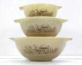 Vintage Pyrex Forest Fancies Retro Bowl Set.  Three.