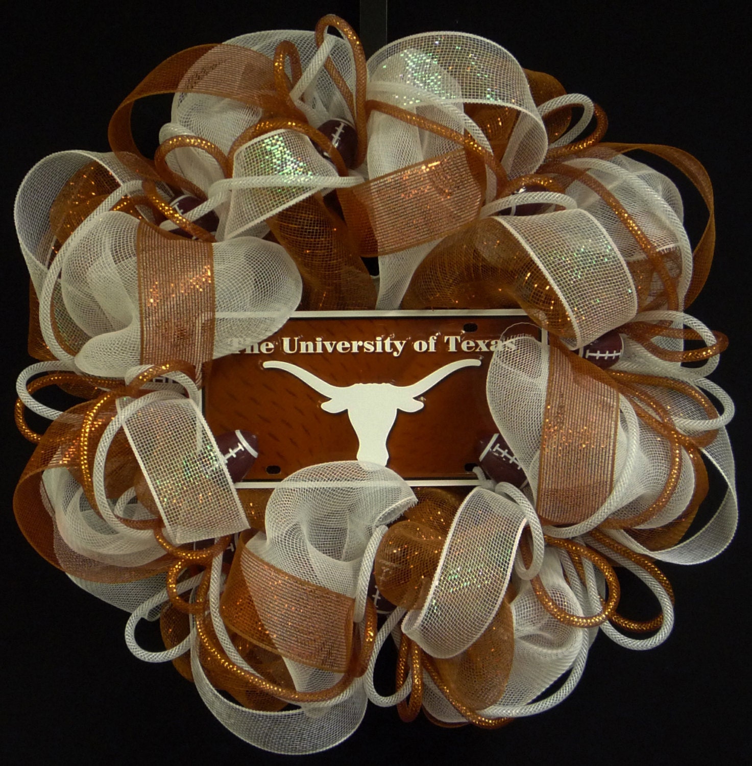 Texas Longhorns, College Football, TX Longhorn Deco, Sports Decor, Longhorn Decorations, Poly Mesh, Deco Mesh, Burnt Orange White - Item 615