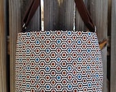 On Sale Diaper Bag / Tote Bag, adjustable strap, zipper closure - Brown and Blue Geometric pattern