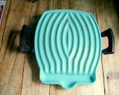 scarce vintage 1950s Le Creuset AQUA stovetop griddle with bakelite handles