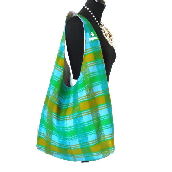 SALE SALE SALE Blue Green Retro Bag  Boho Style - 70s Westfalia Camper Van Vintage Fabric