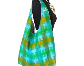 SALE SALE SALE Blue Green Retro Bag  Boho Style - 70s Westfalia Camper Van Vintage Fabric