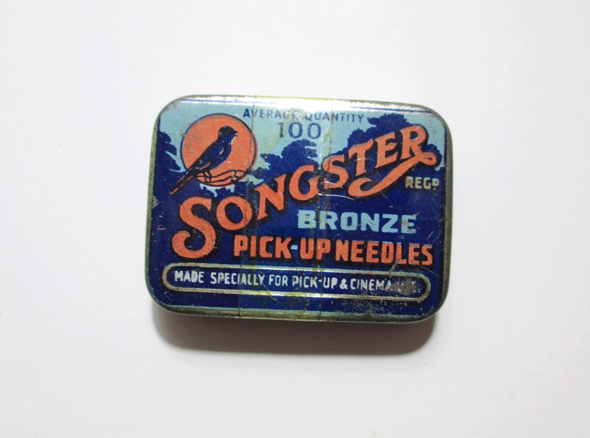 Vintage Songster Bronze Pick Up Needle Tin - Bluebird - Gramaphone