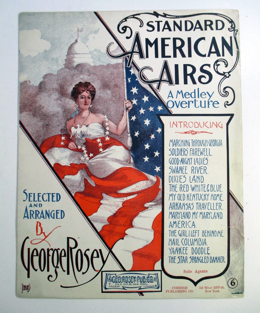 Antique 4th of July Sheet Music - Standard American Airs - Patriotic Music - American Flag