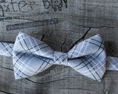 Grey diagonal plaid little boy bow tie - photo prop, wedding, ring bearer, accessory