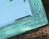 Shabby Chic Mirror in Distressed Finish,Tiffany Blue or Choose Color  Large 33 x 25 Seaside Beach Cottage,FIRST PICTURE True Color