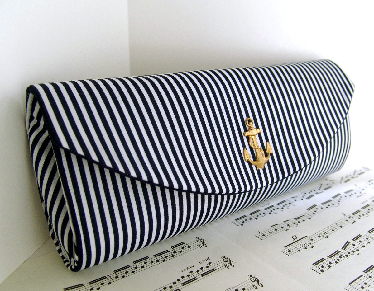 Navy blue nautical clutch with gold anchor. Wedding clutch. Made to order