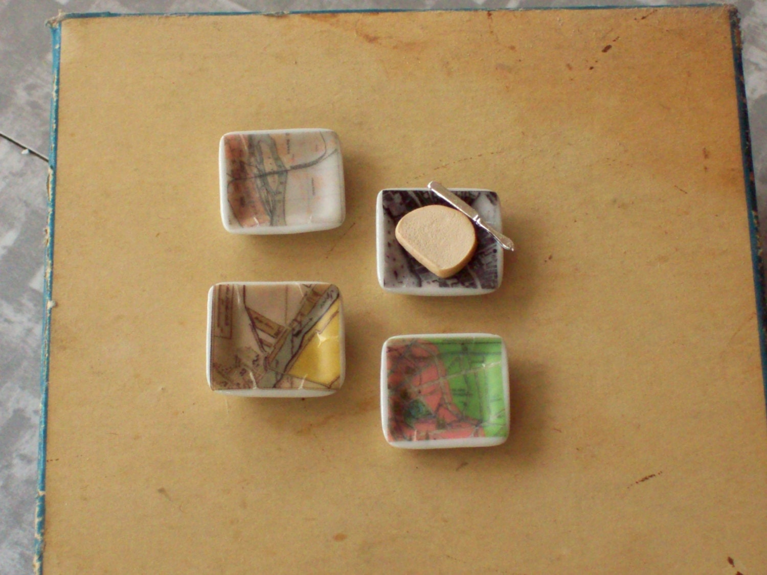 Dollhouse Plate - Miniature Vintage Map Ceramic Plate