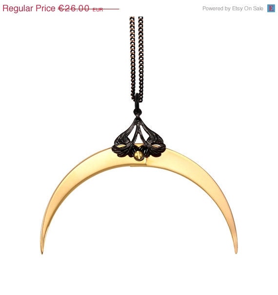 Spring Sale - 10 % OFF - Oriental Crescent Moon - Gold Gothic Jewelry - Fatale Pendant - Gold Plated - Antiqued Filigrees and Brass Screws