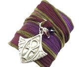 BIRTHDAY SALE Silk Wrap Bracelet with Egyptian Ankh Charm, silk ribbon bracelet, wrap bracelet, ribbon bracelet