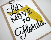 Lets Move to Florida State Map Typography Print A4 size Travel Poster