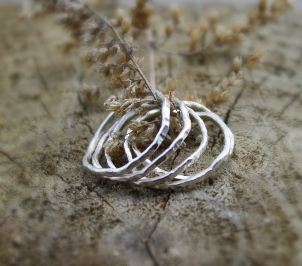 Five (5) Hammered Shiny Handmade Sterling Silver Stacking Rings, Slender Stacking Rings, Delicate Rings, Friendship rings
