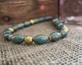 Teal and Gold Chunky Necklace, Glass Necklace in Teal