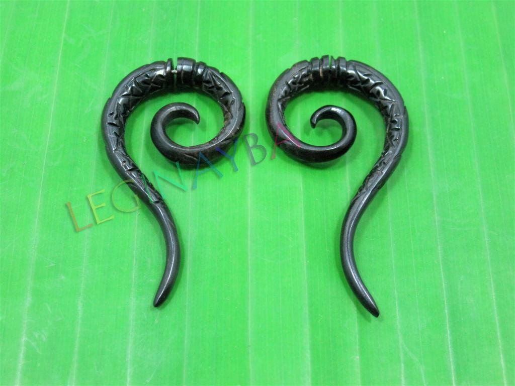 spiral wooden tribal earrings