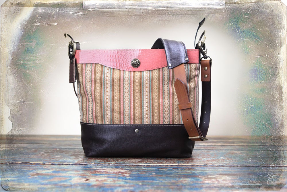 NEW Leather Camera bag - Coral and Tan Convertible Handbag with Insert -  IN Stock