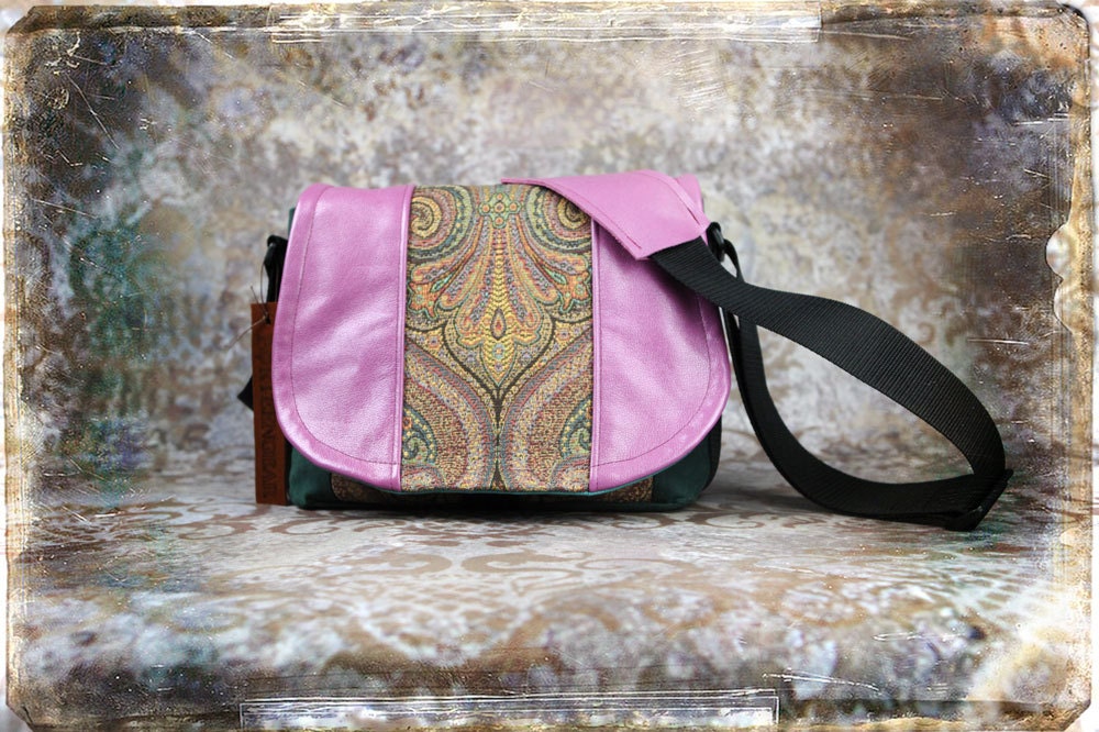 Leather Camera Bag New  -  Pink Leather Tapestry Medium DSLR - IN STOCK