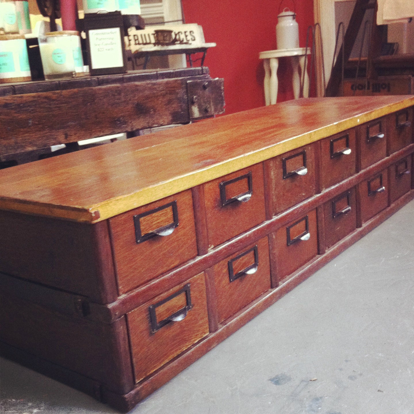 Vintage 12 Drawer Oak Library Cabinet