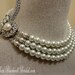 Bridal Pearl Necklace Set vintage style like Jackie O -- Multi Strand of glass pearls in white perfect glamorous wedding jewelry