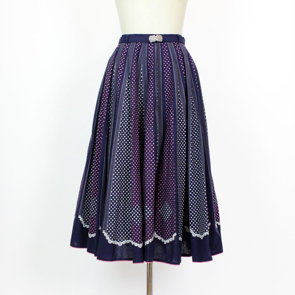 floral peasant skirt M / navy blue calico full cotton skirt