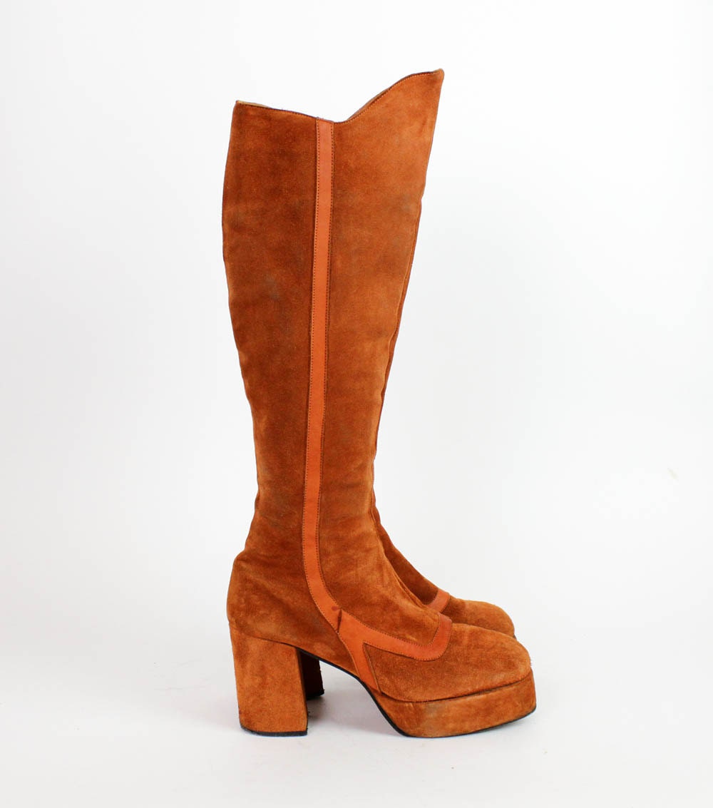 platform boots 7 / rust suede 1970s disco boots