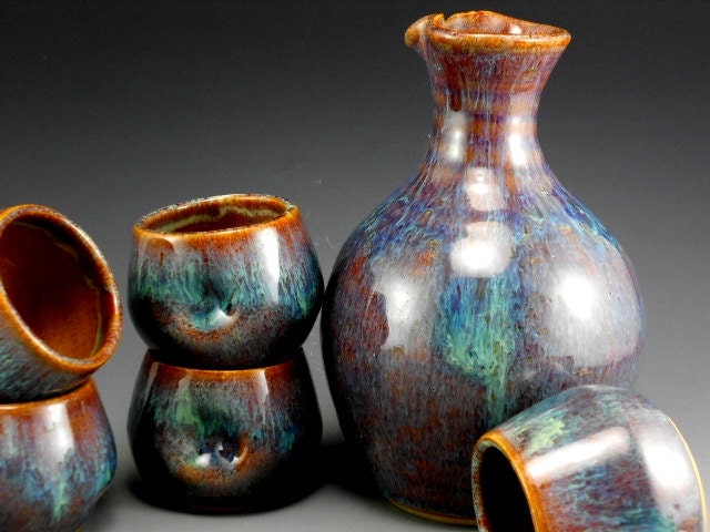 Sake Set. Pitcher and 5 cups A
