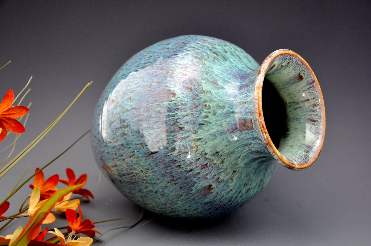 Flower Vase Pottery Ocean Jade F