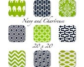 Decorative Throw Pillow Cover Home Decor Cushion Cover 20 x 20 Inches - Premier Navy Blue and Chartreuse Green Mix and Match