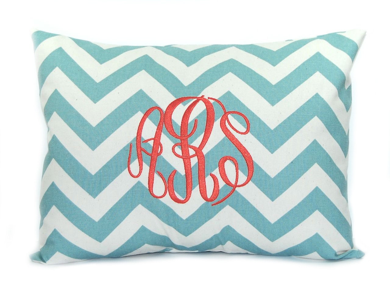 MEMORIAL DAY SALE Monogrammed Pillow Decorative Throw Pillow Cover Chevron Personalized Home Decor 12 x 16 Baby Gift Dorm Decor