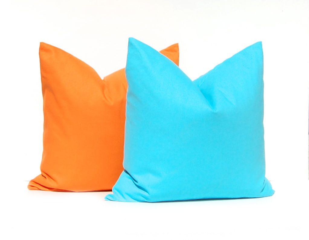 Decorative Throw Pillow Cover Orange and Turquoise on Natural 20 x 20 Inches - Chevron Pillows Greek Key Pillows