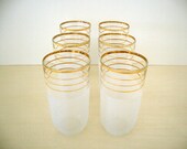 VINTAGE Mid Century Frosted Gold Glasses - Set of 6