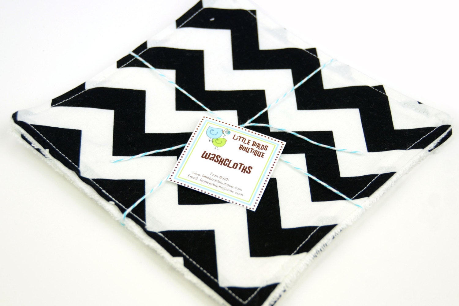 Eco Friendly Washcloth or Cloth Wipes with Soft Terrycloth -Set of 2 in Riley Blake Black Chevron