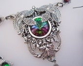 Victorian Necklace  Green Purple Silver Swarovski Crystal Necklace And Earrings