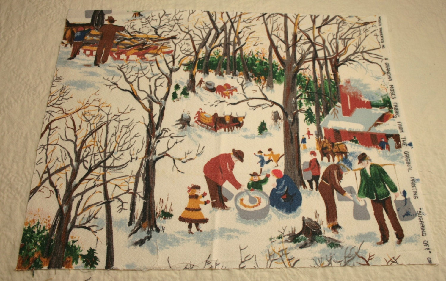 Grandma Moses "Sugaring Off" Vintage Barkcloth - 6 Pieces