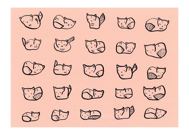 25 cats - by elizabeth pawle - fine art giclee print of my original illustration in gouache and ink