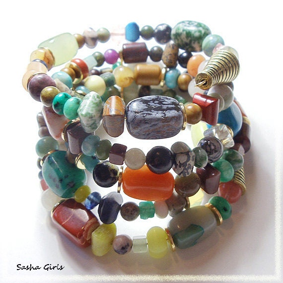 Memory wire bracelet all semi precious stones