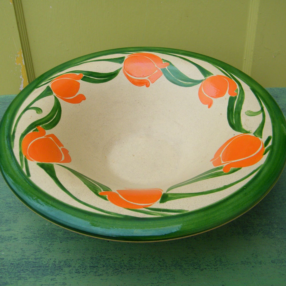 Vintage Bowl Tulips Ridgways Hand Painted Bedford Ware Made In England