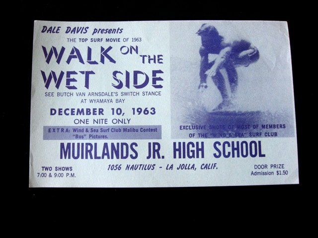 Rare Original Surf Film  Handbill La Jolla 1963 Walk On The wet Side Hawaii Waimea Bay