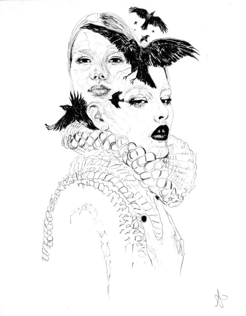 Original Pencil Drawing "Crow Collar" 18x24cm