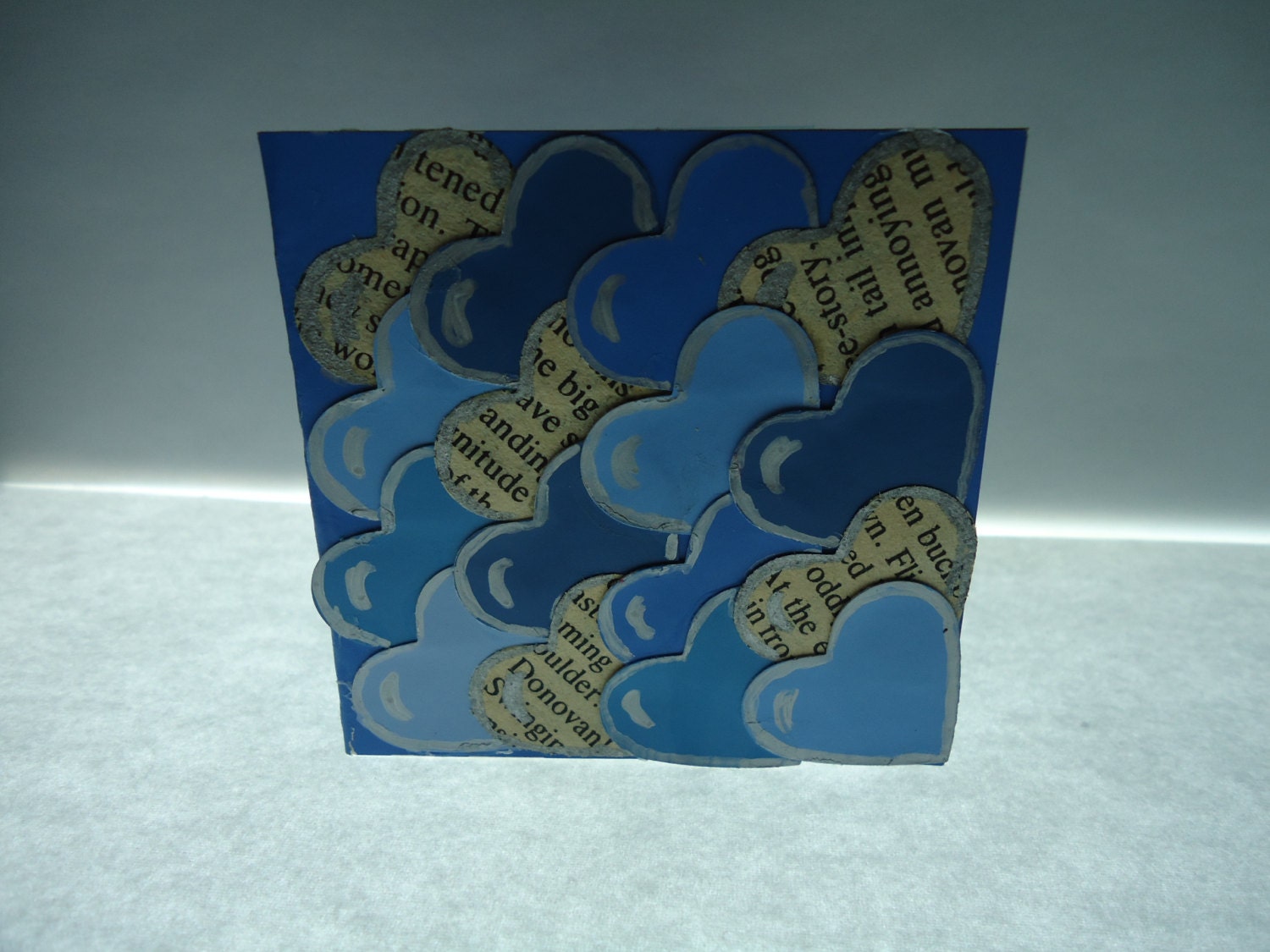 Crowd of Hearts - 3D Textured Art Card Shiny Blue Silver Valentine Blank Metallic OOAK Upcycled