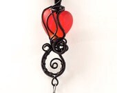 OOAK Red goth wire wrapped heart pendant