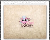 Custom Premade Logo Design - OWL bakery cupcake graphic design illustration by princess mi logo1132-3